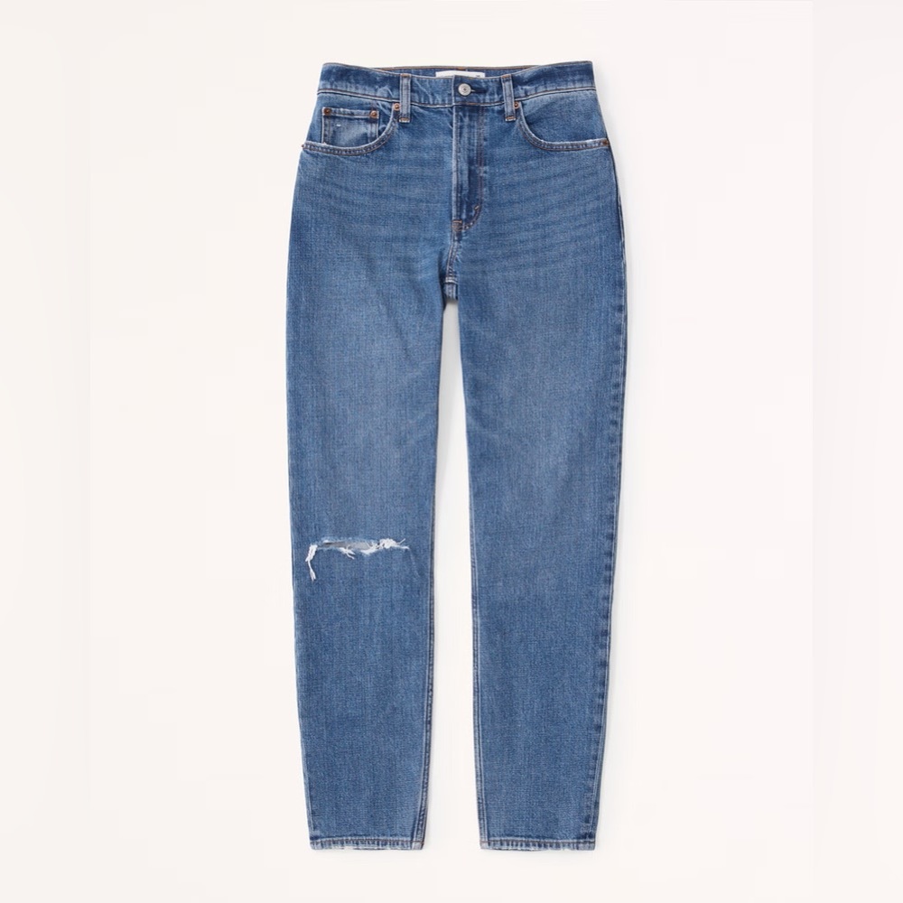 Abercrombie & Fitch High Rise Blue Jeans with Distressed Knee